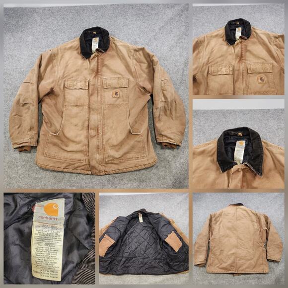VTG Carhartt Jacket Mens XL Duck Canvas Quilted Workwear Utility Distressed C26 - Picture 1 of 16